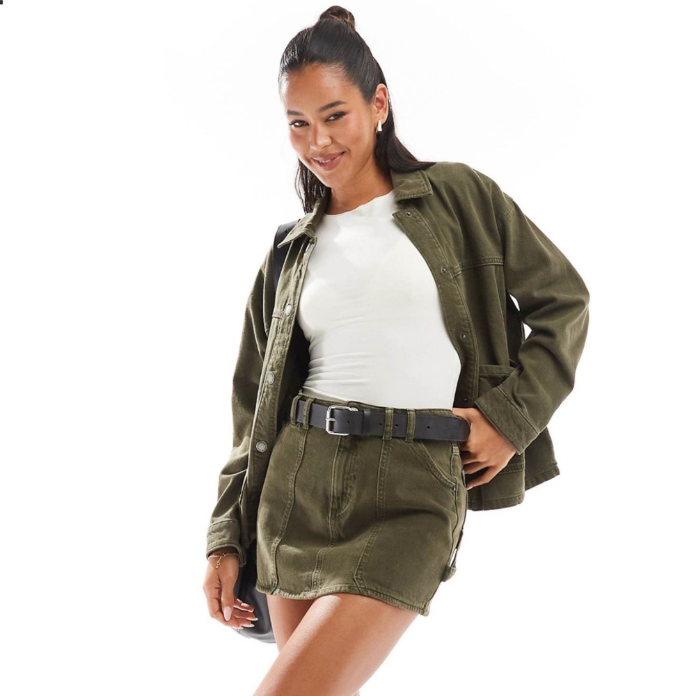 Stradivarius denim cargo skirt in green